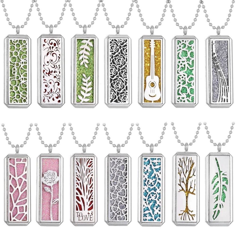 10pcs/lot Wholesale Square Aroma Locket Necklace Magnetic Aromatherapy Essential Oil Diffuser Perfume Locket Pendant Jewelry