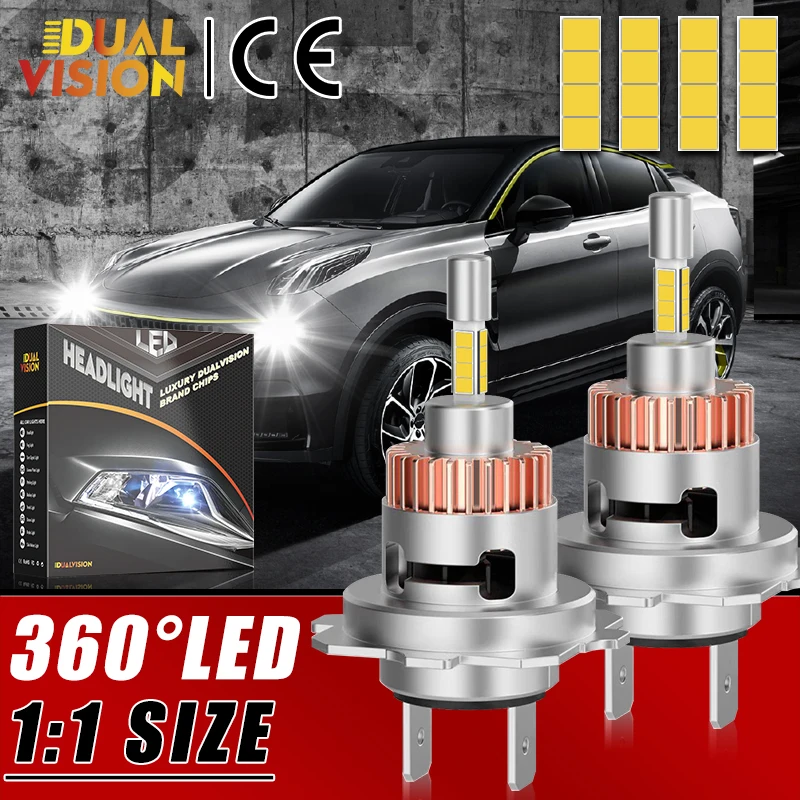 

H7 H4 LED 360 4 Sided Plug and Play LED Bulbs For Moto Hi-Low Thin 9054 CSP Turbo H7 H4 Canbus No Errors 6000K 12V Super Bright