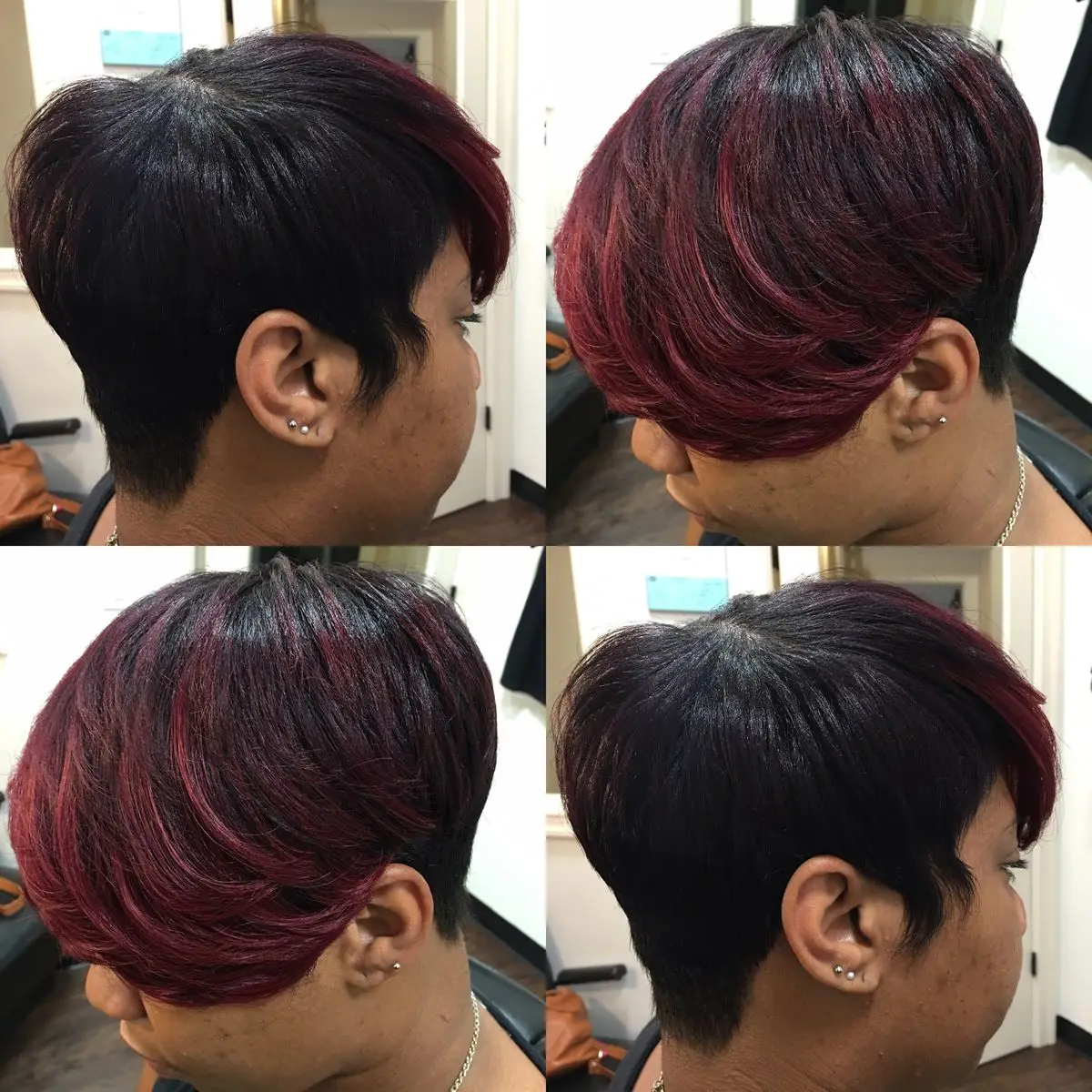 

Короткие парики из волос Полный машинный парик Парики с стрижкой пикси с челкой Черные с красными многослойными париками Короткие парики из волос Боб для женщин