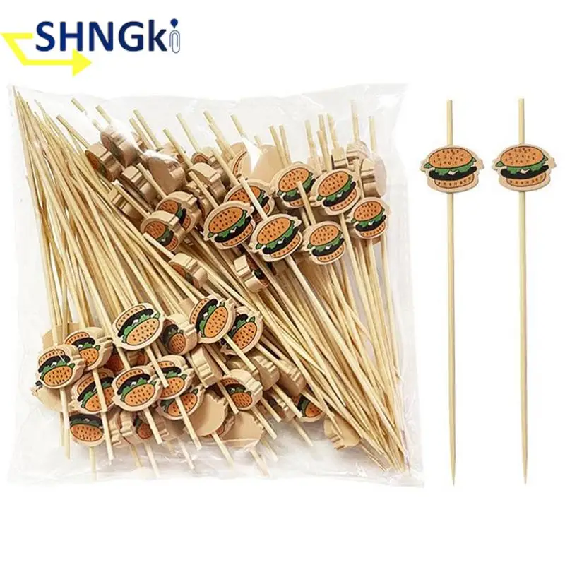 100Pcs Hamburger Garnish Bamboo Sticks Disposable Fruit Sticks Food Picks Sandwich Decor bento accessories Party Buffet Fork