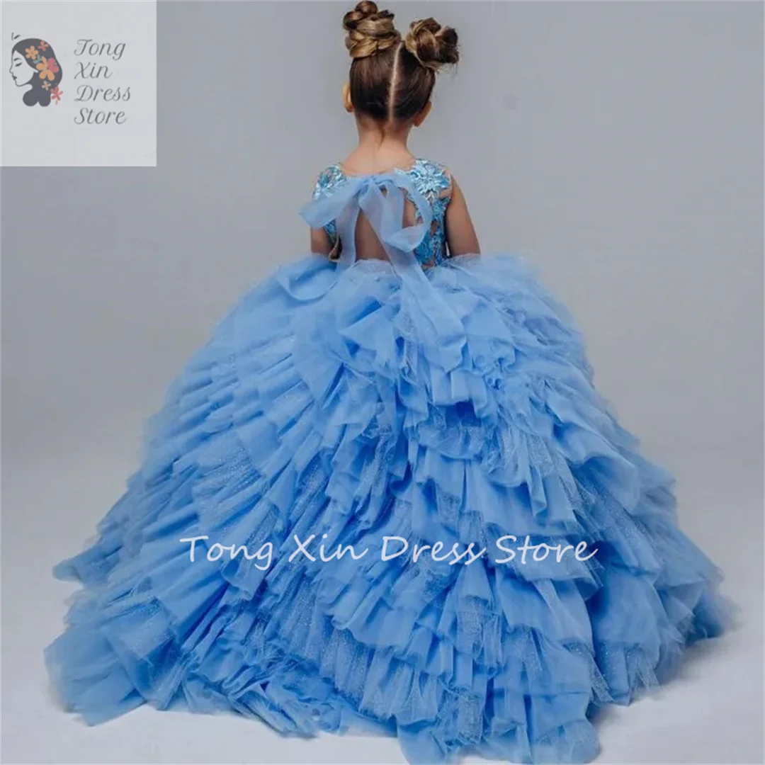 Customized Gorgeous Pink Girls Dresses Lace Tulle Princess Pageant Dress Prom Gown Flower Girl Dress for Wedding Kid