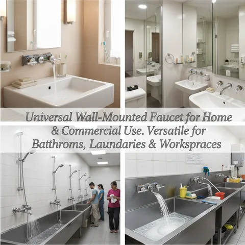 Wall Mount Bathroom Faucet, 3-Hole Wall Faucet with 2 Handles, Chrome Brass Construction, Ceramic Valve Core, ABS Honeycomb Bubbler, NPT1/2" Interface