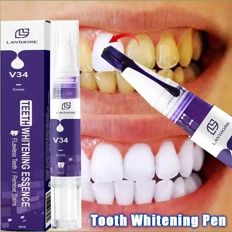 V34 Teeth Whitening Pen Purple Whitening Toothpaste Dental Whitening Tartar Removal Tooth Cleaning Effective Teeth Whitener 4ml