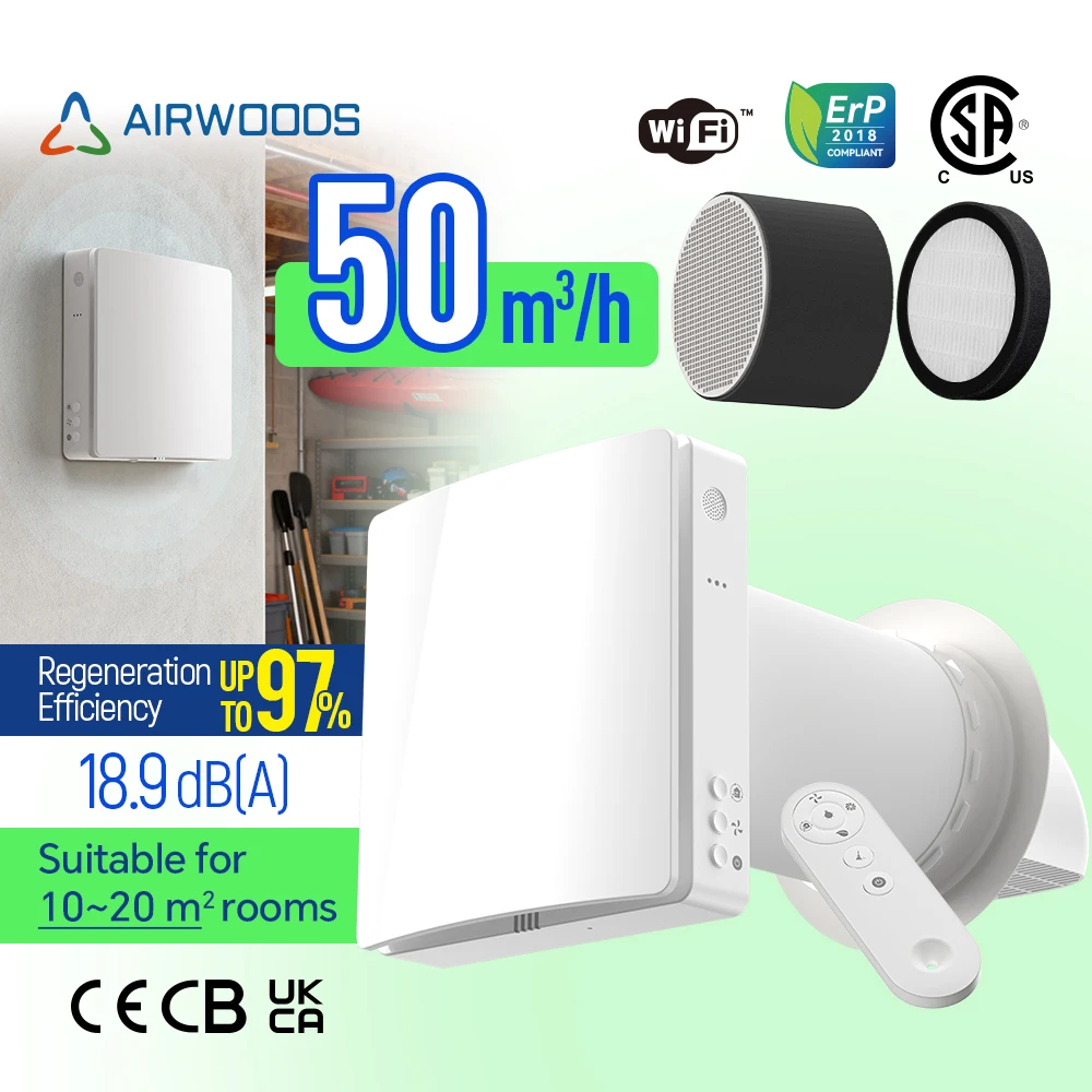 

ERV Economical Ductless Heat Recovery Ventilation Hrv Fresh Air Unit 97% Efficiency Wifi CO2 Sensor
