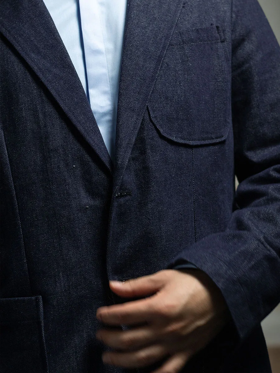 POT&CRAFTSMAN fall Italian vintage suit jacket men's cotton Slim single west denim suit top casual jacket man