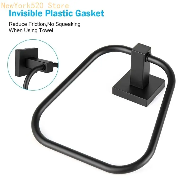 Elegant Trapezoid Towel Rings Matte Black Aluminum Rust and Corrosion Resistant Easy to Clean Hanger Bathroom Accessory N84C