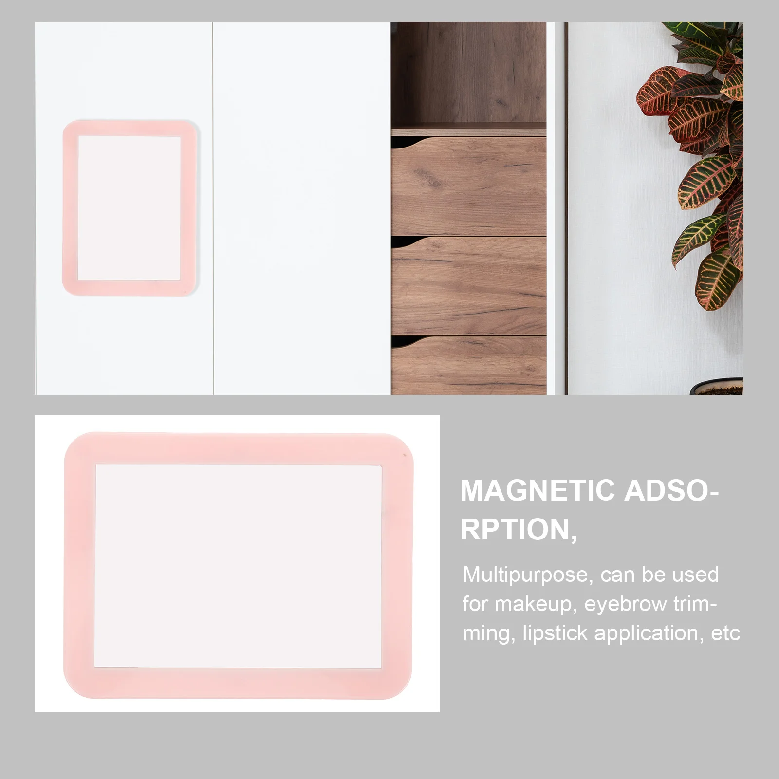 Magnetischer Schminkspiegel aus Kunststoff, rechteckig, vielseitig einsetzbar, der an den Eisenschrank befestigt werden kann (rosa). Schlafzimmermädchen