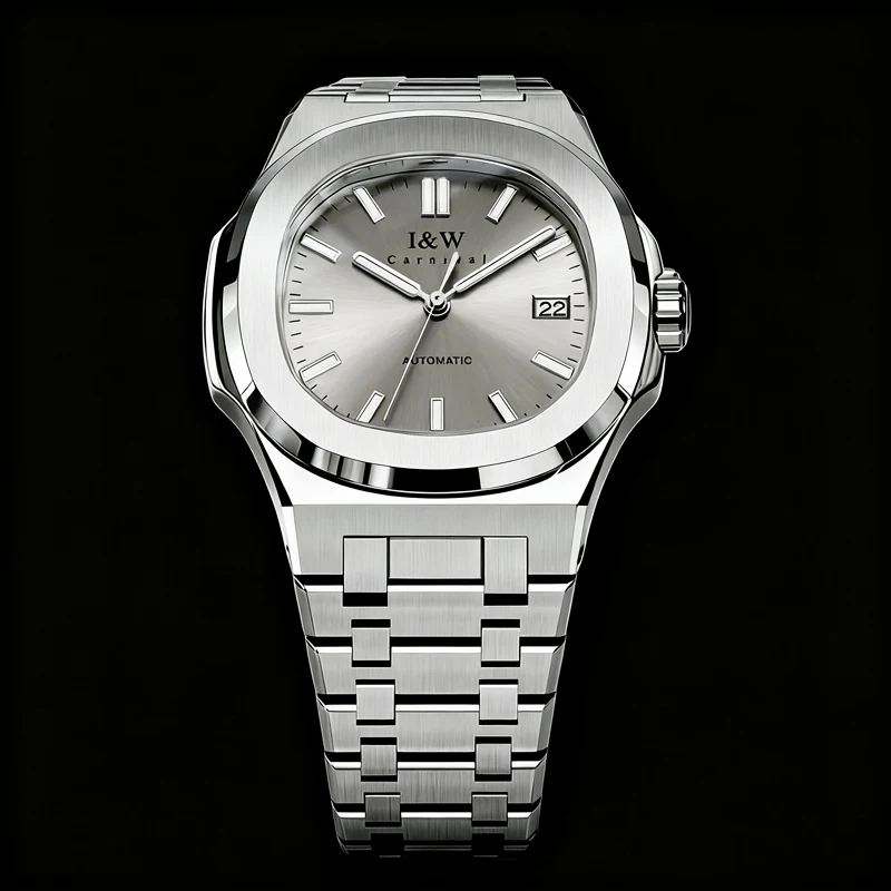 IW Quadratische graue Zifferblatt automatische mechanische Uhr für Männer TOP Marke Original Stahl leuchtende wasserdichte Datum Mann Armbanduhr Luxus