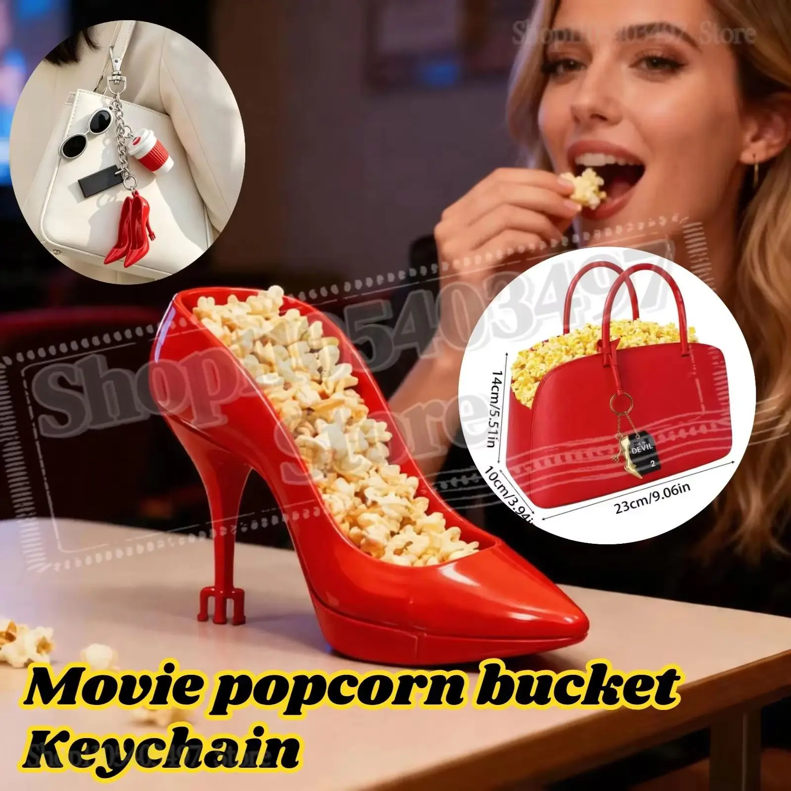 Red High Heels Popcorn Bucket for 2026 Queen 2 Movie Fans High Heels Charm Handbag Gift Red Boston Bag