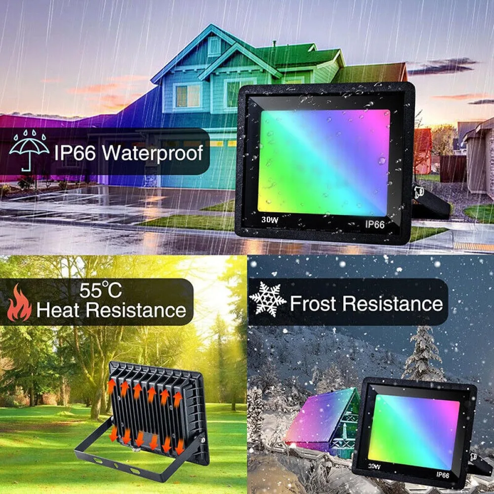 RGB LED الكاشف الإضاءة في الهواء الطلق 220 فولت 10 واط 30 واط 50 واط 100 واط IP66 مقاوم للماء في الهواء الطلق RGB عاكس الأضواء مصابيح إضاءة الحديقة