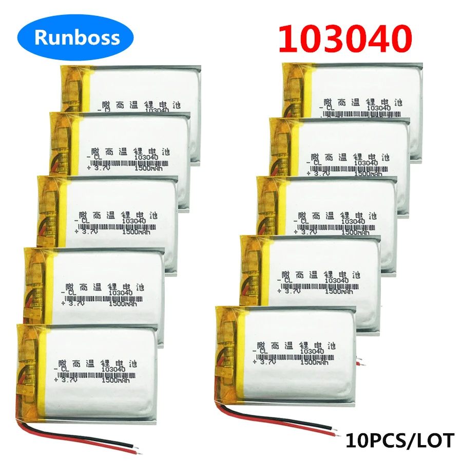 

10PCS/Lot 1500mAh 103040 Polymer Lithium Ion / Li-ion Battery for MP3 Player navigator Speaker Power bank DVD GPS VR DVR MP4 MP5