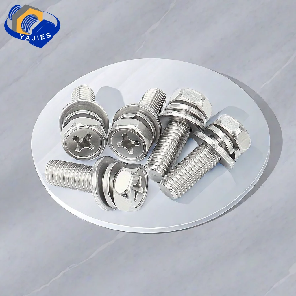 100/10Pcs 18-8(304) M4 M5 M6 Stainless Steel Phillips Hex Combo Screws - Durable Assortment with Elastic Pads