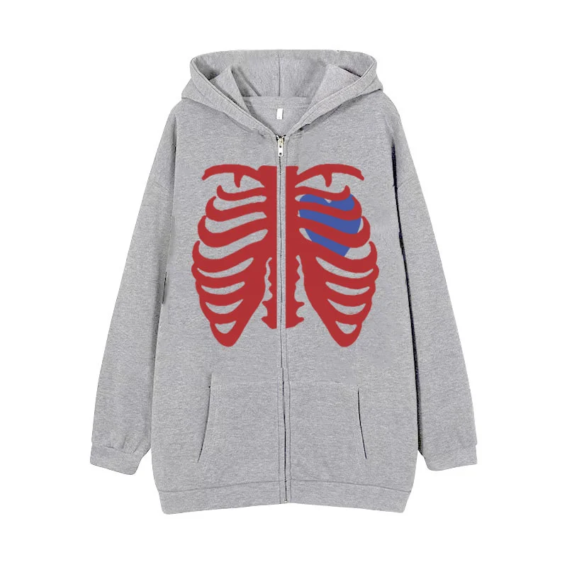 2024 High Street Skeleton Hoodie Spring And Autumn Fleece Oversize Couple Sweater For Men