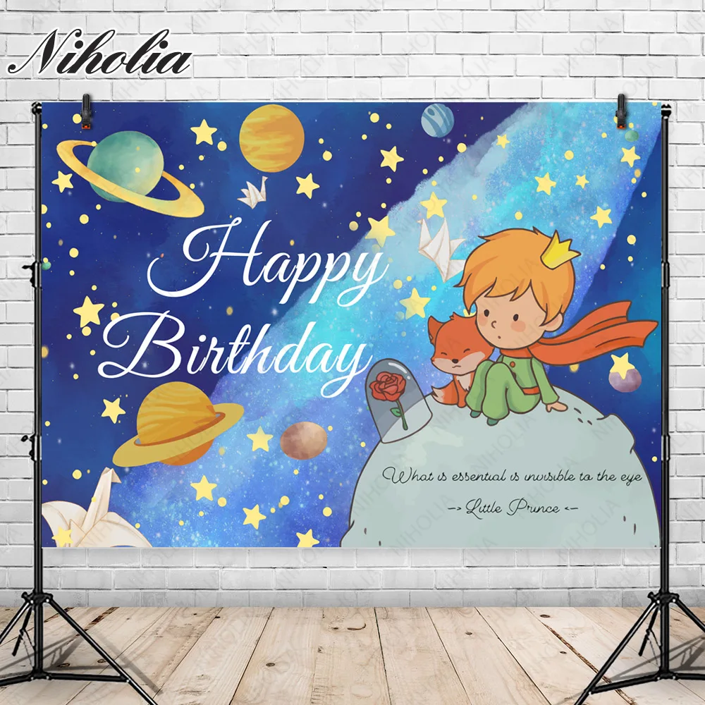 Niholia Little Prince Photo Backdrop For Kids Happy Birthday Party Space Photography Background Custom Decor Banner Props