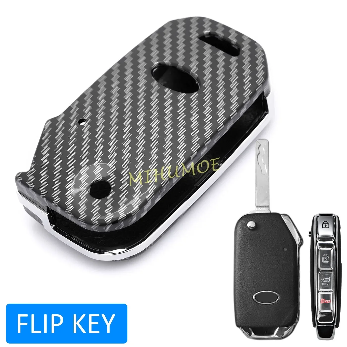 Voor Kia Sportage Forte Soul K5 Niro Sorento Seltos LX Optima Flip Sleutelhanger Case Cover Shell Ring Auto Accessoires Koolstofvezel