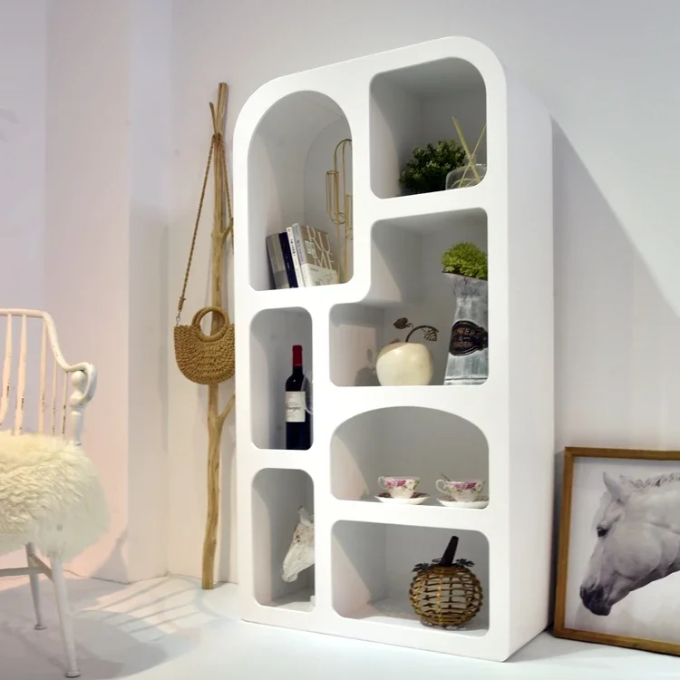 Home Decor Large Modern White Bohemian Living Room Cabinets Furniture Storage Wooden Shelf Bookcase