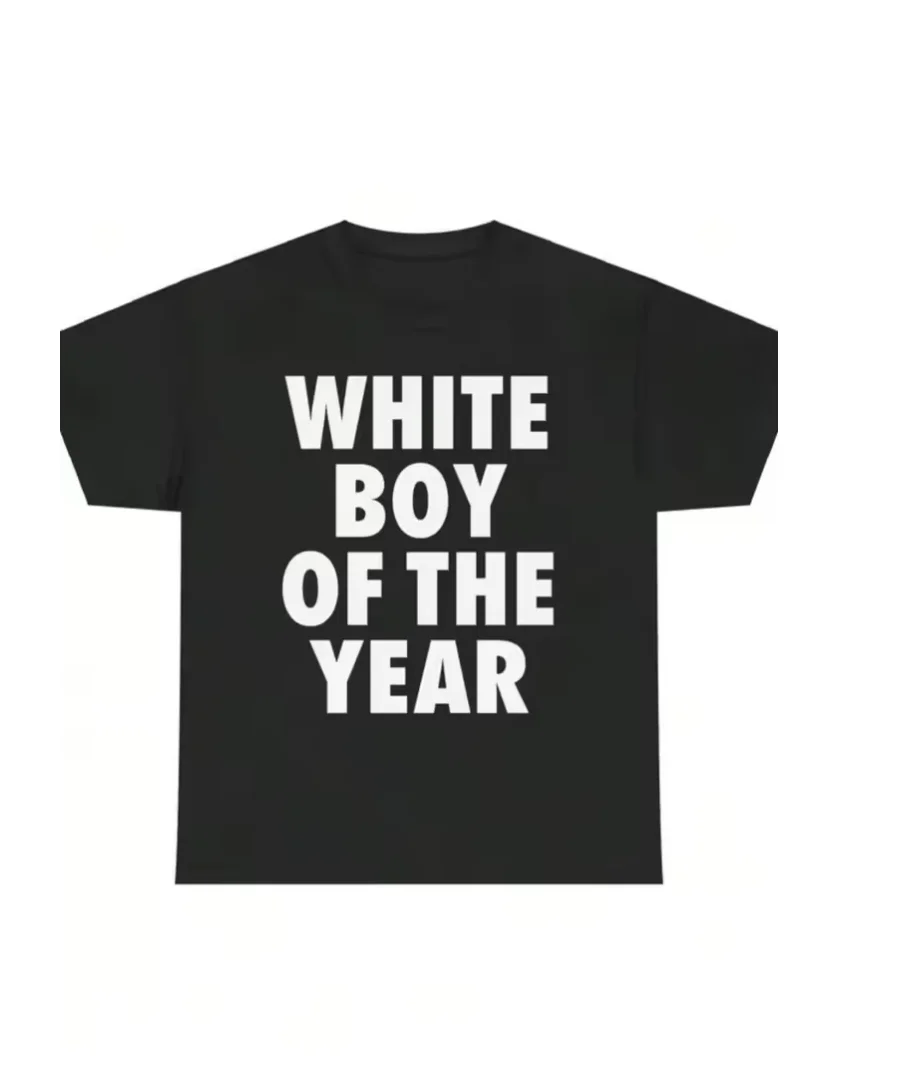 White Boy of The Year Text T-Shirt Women 2026 Funny Meme Graphic Tees Bold Streetwear Short Sleeve Tops