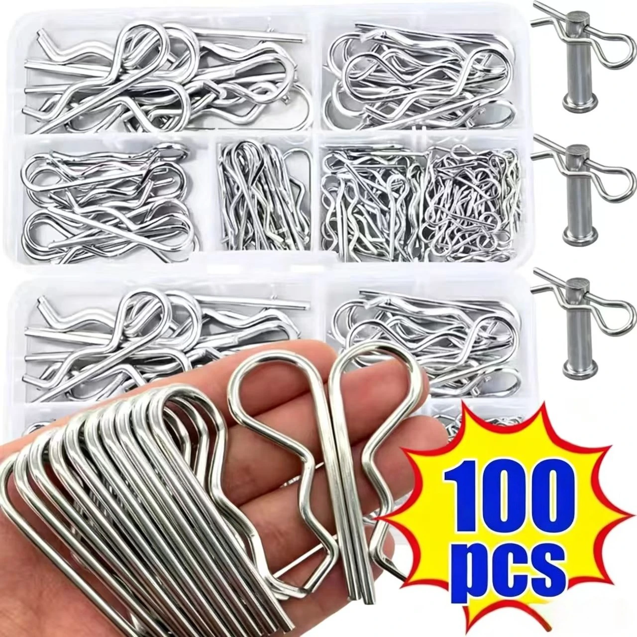 100Pcs R-Type Cotter Pins Set KIt Wave Latch Bolt Locking Split Clip Hitch Pins  M1 M1.2 M1.5 M1.8 M2 M2.5 M3 Sorted In Box
