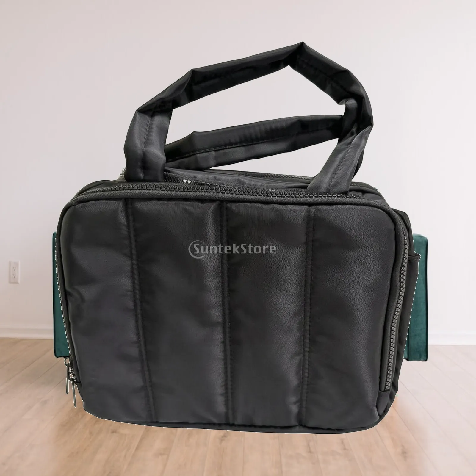 Stylish Women Travel Pouch Nylon Makeup Bag with Structured Shape and Top Handle for Washroom Storage and Travel
