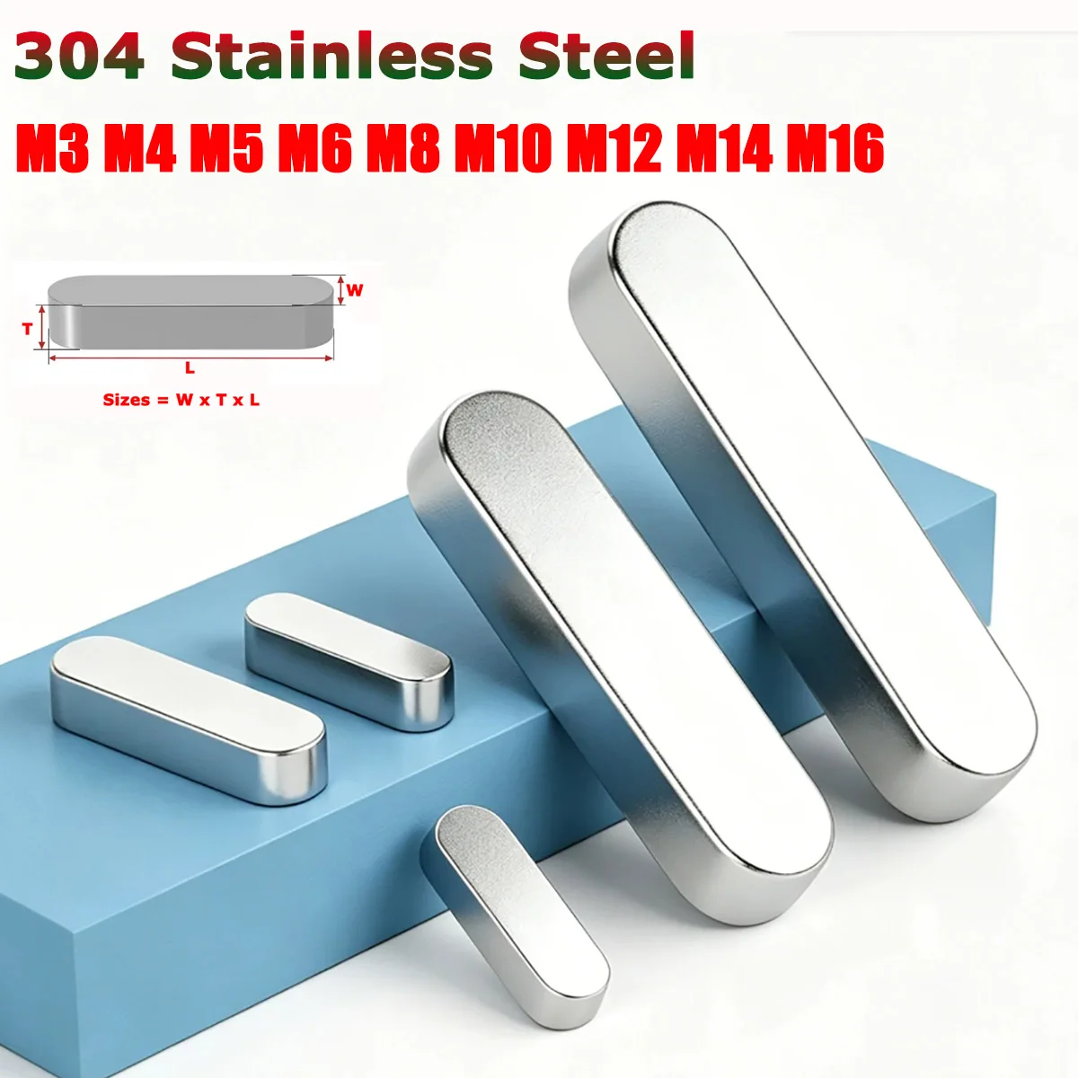 Parallel Key M3 M4 M5 M6 M8 M10 M12 M14 M16 304 Stainless Steel GB1096 Round Ended Drive Shaft Flat Keyway Pin Length 6-120mm