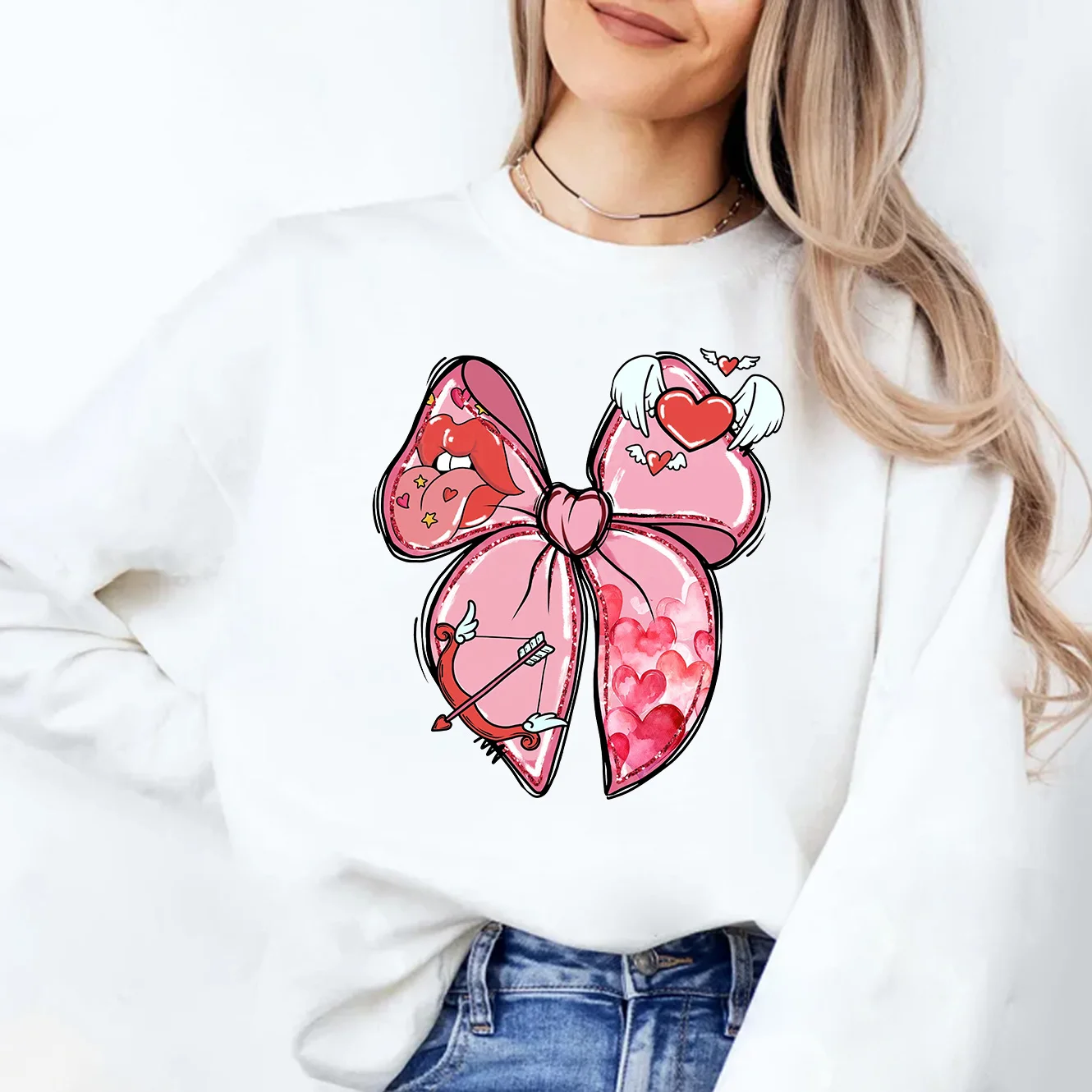 

Be mine Coquette Valentine Round Neck Sweatshirts Casual Sport Long Sleeves Women Sweatshirts