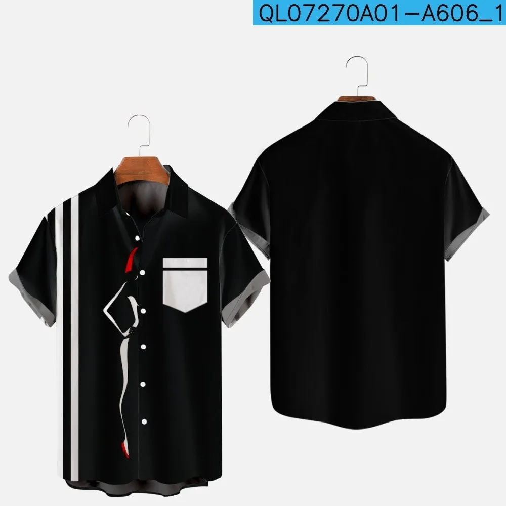 

Summer Short Sleeved Shirt Casual Button Up Collar Top Loose Digital Printed Shirt Vacation Men's Wear 2025