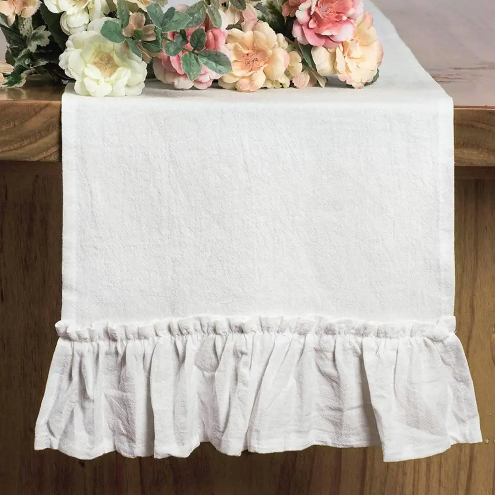 Pure Color Table Runner Shabby Chic Ruffled Table Runner for Baby Shower Bride Shower Rustic Home Table Decoration