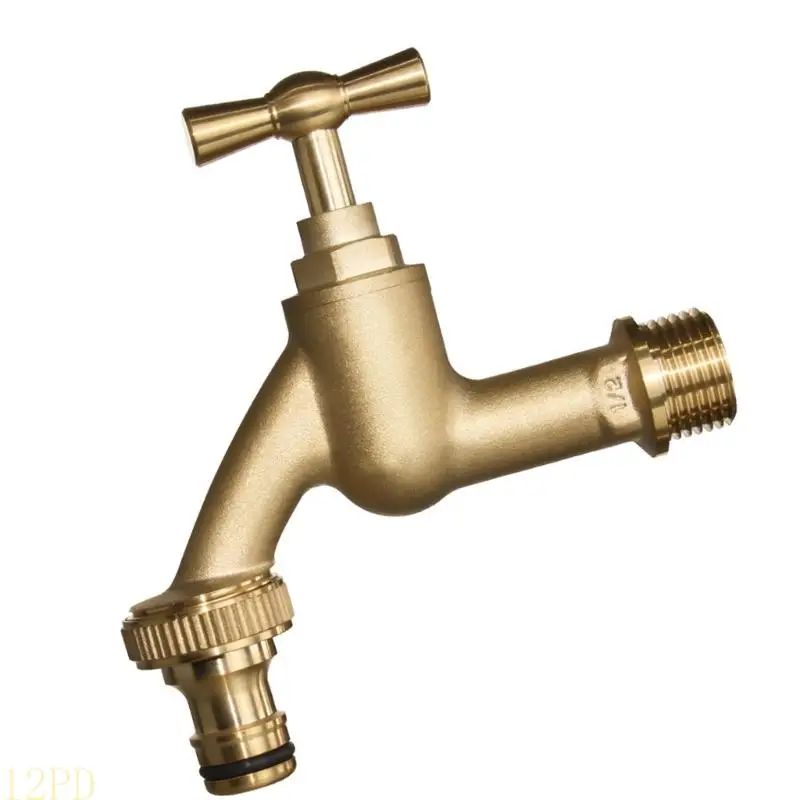 12PD 1/2inch Metal Water Tap with Brass Ball Valves Coupling Hose Adapter for Balcony