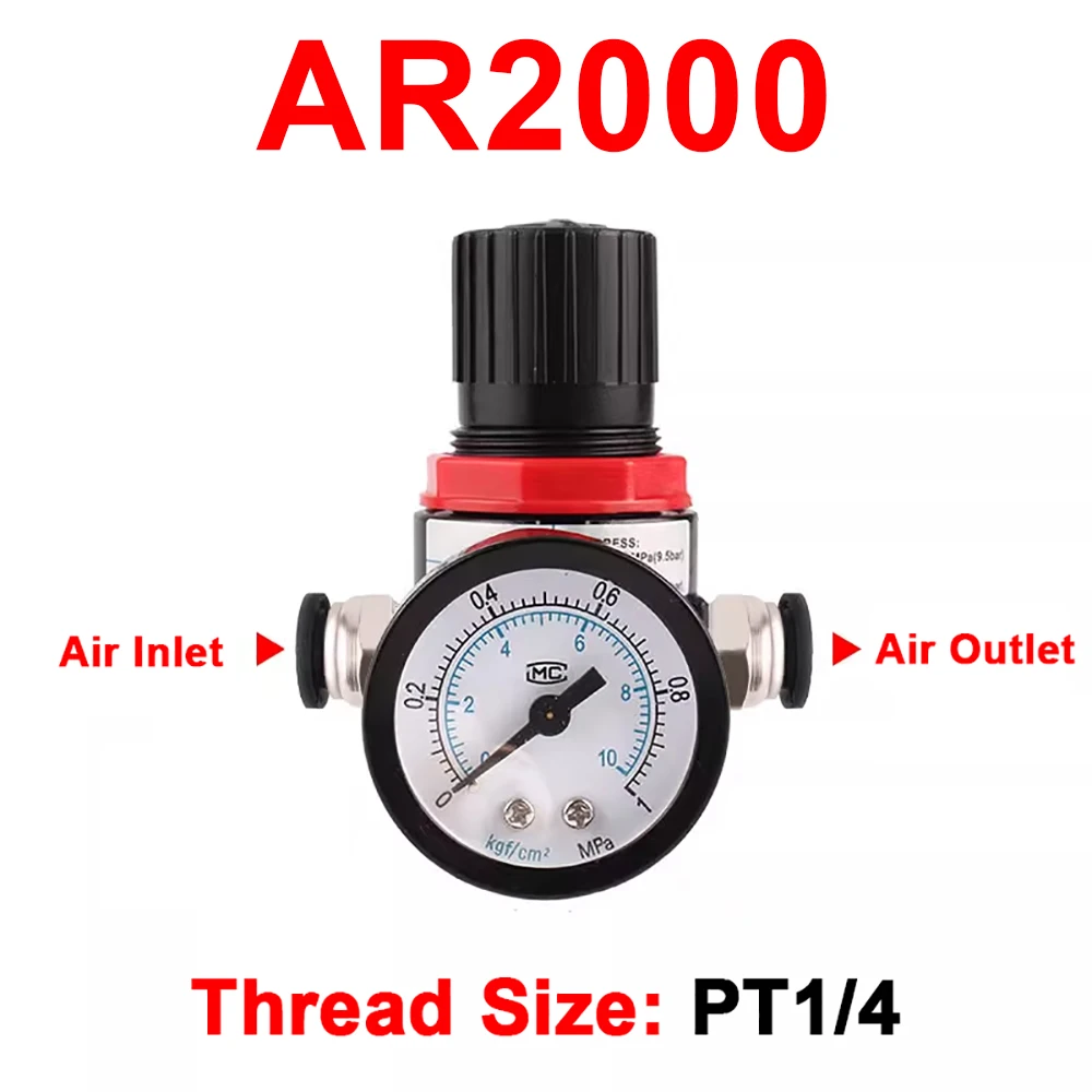 

AR2000 1/4" Thread BSP Pneumatic Air Compressor Pressure Regulator Reduction Valve 4MM 6MM 8MM 10MM 12MM Connector Fittings
