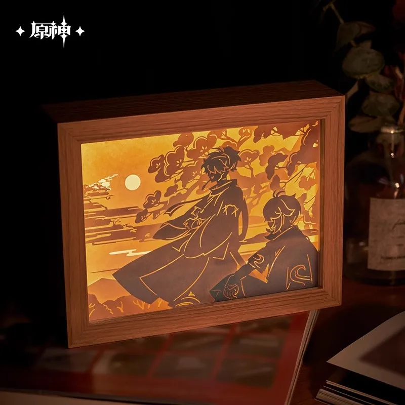 [Genuine] miHoYo Game Genshin Impact Xiao Kaedehara Kazuha Paper-Cut Lamp Transparent Card Desktop Ornament Cosplay Xmas Gifts