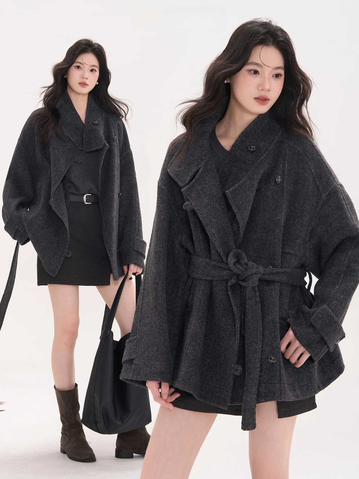 

Двустороннее шерстяное пальто Heme в винтажном стиле на одной пуговице, женская верхняя одежда для осени и зимы, элегантное, однотонное, с длинными рукавами, для повседневной носки