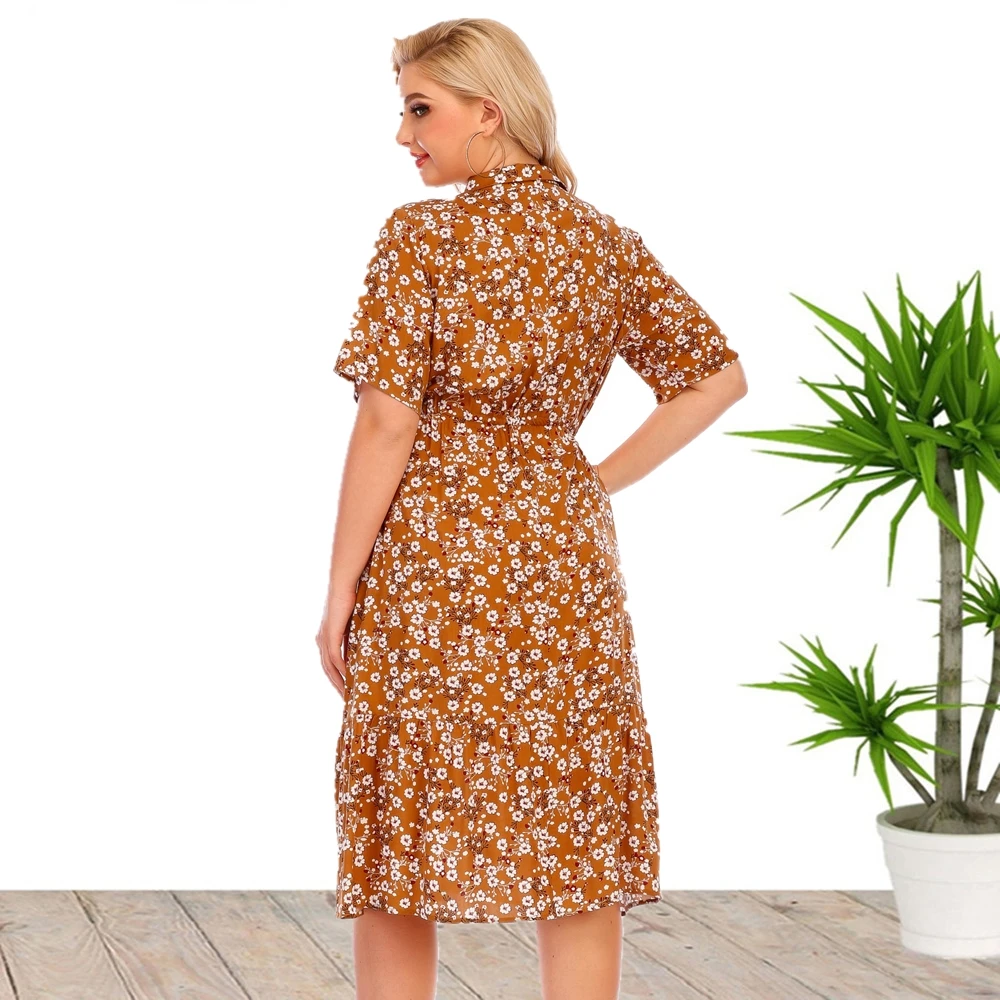 Plus Size New Arrival gorąca wyprzedaż z krótkim rękawem w szpic casualowa letnia wiskozowa sukienka Mide dla dużych kobiet