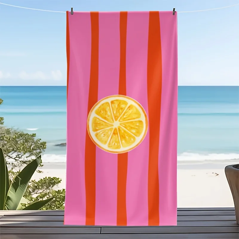 Colorful Beach Towel Summer Citrus Lemon Stripe Pool Resort Vacation Tropical Print Bathroom Towel
