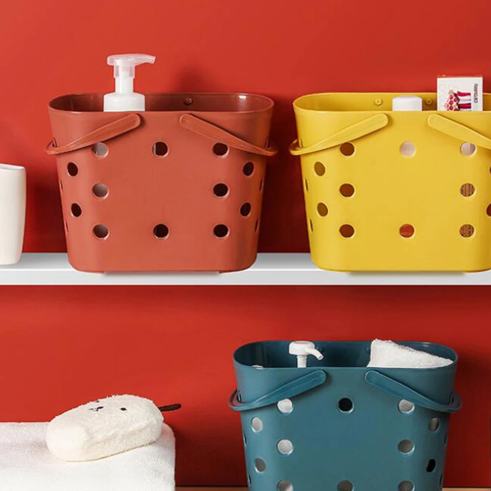 

2pcs Plastic Storage Basket Large Capacity For Bathroom Kitchen Laundry Room Space Saving Drainable Design Hollow-Out Handle