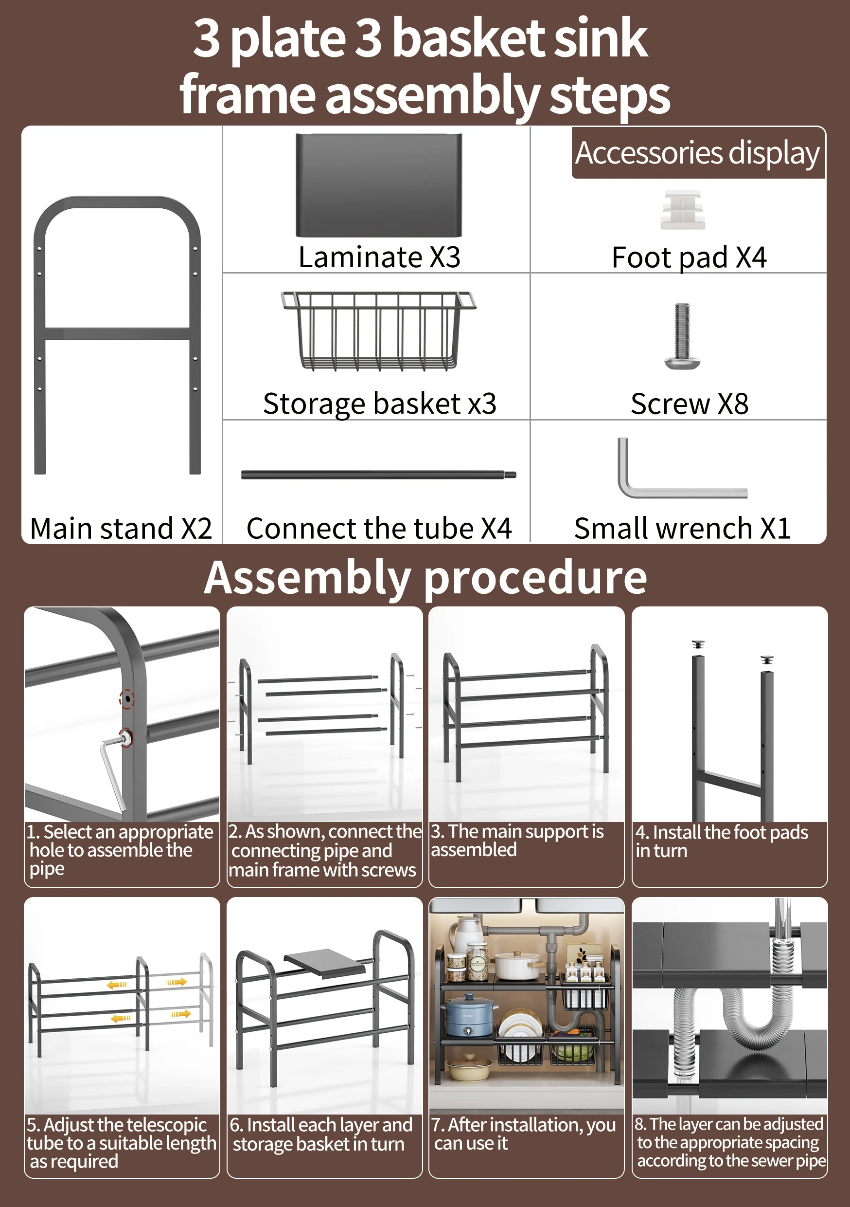 1 Set Multipurpose Expandable Cabinet Shelf Rack,Kitchen Countertop Cupboard Organizers And Pantry Storage Shelves Kitchen Under