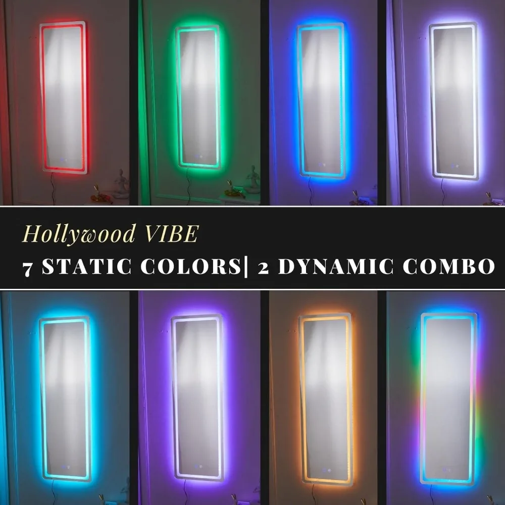 Lustro o pełnej długości Lustro montowane na ścianie do sypialni, diody LED zmieniające kolor RGB Lustro Możliwość przyciemniania Jasność 47 "x 14,4"