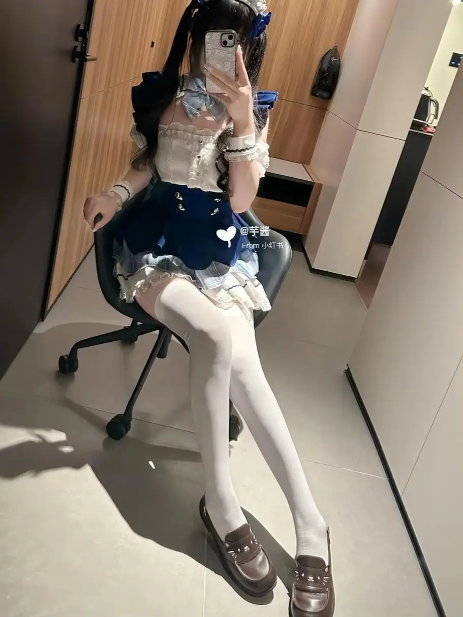 

Japanese Style College Sweet Elegant 2 Piece Set Womne Lace Off Shoulder Design Tops+Slim Strap Chic Dress Female Korean Fashion