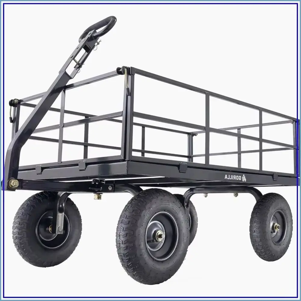 Gorilla Carts 9 Cu Ft Steel Utility Cart 1200 Lb Black Heavy Duty Hauling Wagon Removable Sides for Yard Lawn Garden