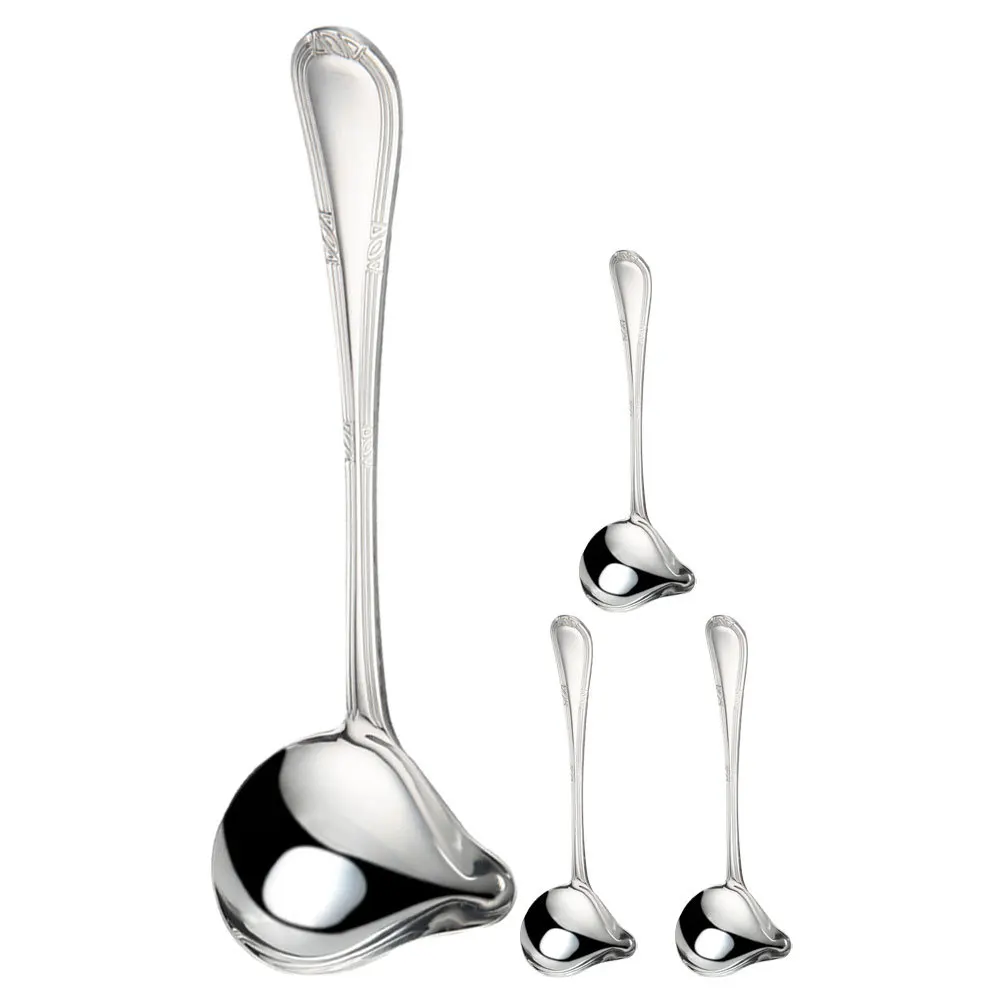 

4Pcs Stainless Steel Sauce Ladle Duckbill Spout Design Long Handle Easy Clean Versatile Usage Home Restaurant Gravy Ladle Small