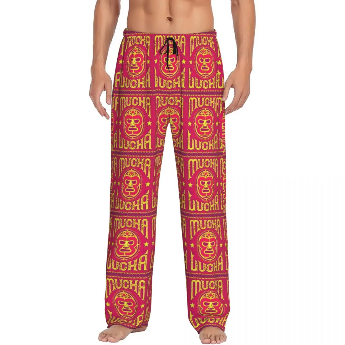 Custom Colorful Mexican Wrestler Luchador Pajama Pants Men Sleepwear Sleep Lounge Bottoms with Pockets