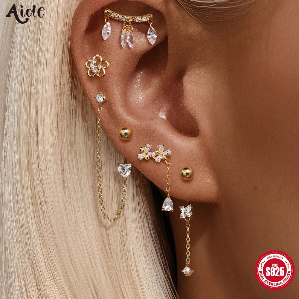 

Aide New In Earrings 925 Sterling Silver Zircon Puncture Earring Trend Ear Studs Zircon Making Jewelry For Women Girl Party Gift