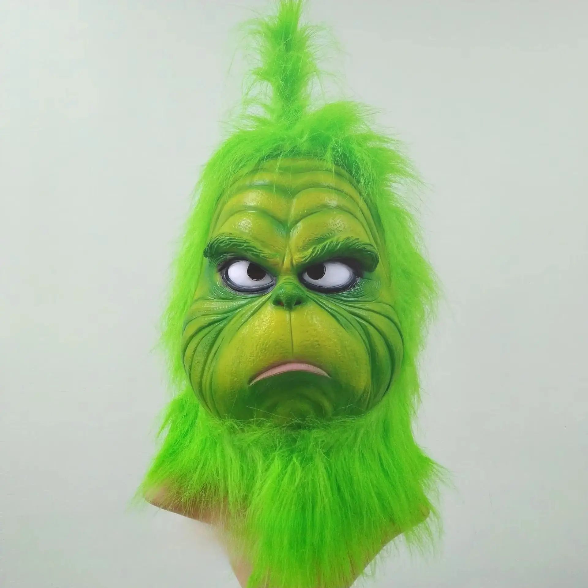 Green Haired Monster Mask Fur Cosplay Masque Halloween Anime Latex Headgear Glove Grinch Theme - Unisex