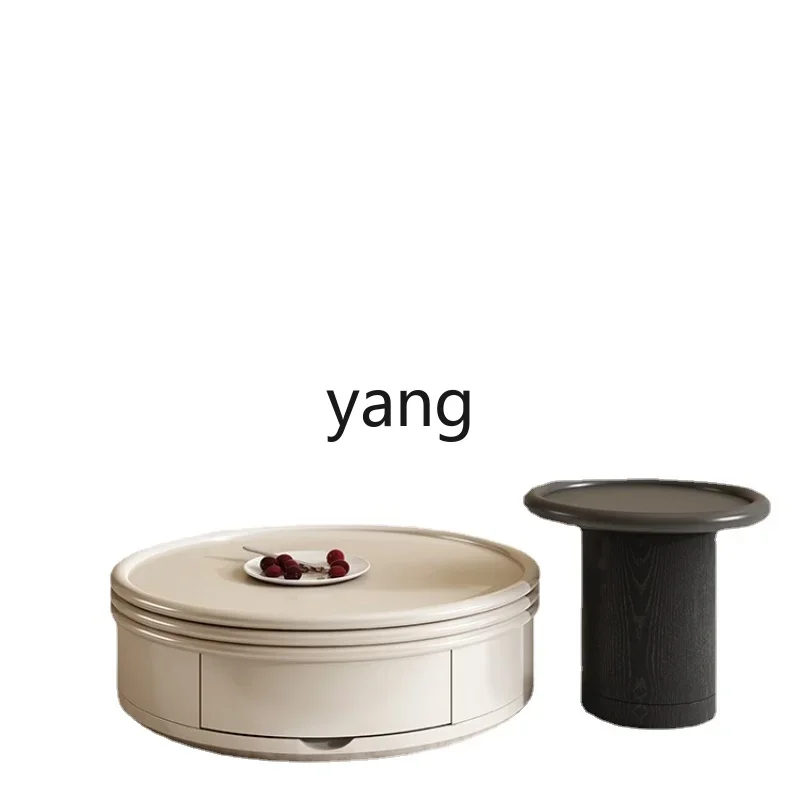 

Yjq Cream Style Coffee Table round Tea Table Living Room Home Small Apartment round Stone Plate TV Cabinet Unit