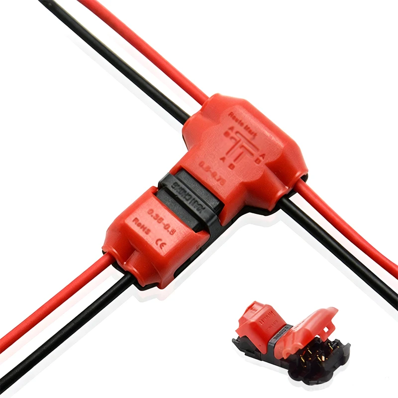 5pcs 2 Pin 2 Way dc/ac 300v 10a Universal Compact Wire Wiring Connector T SHAPE Conductor Terminal Block With Lever AWG 18-22