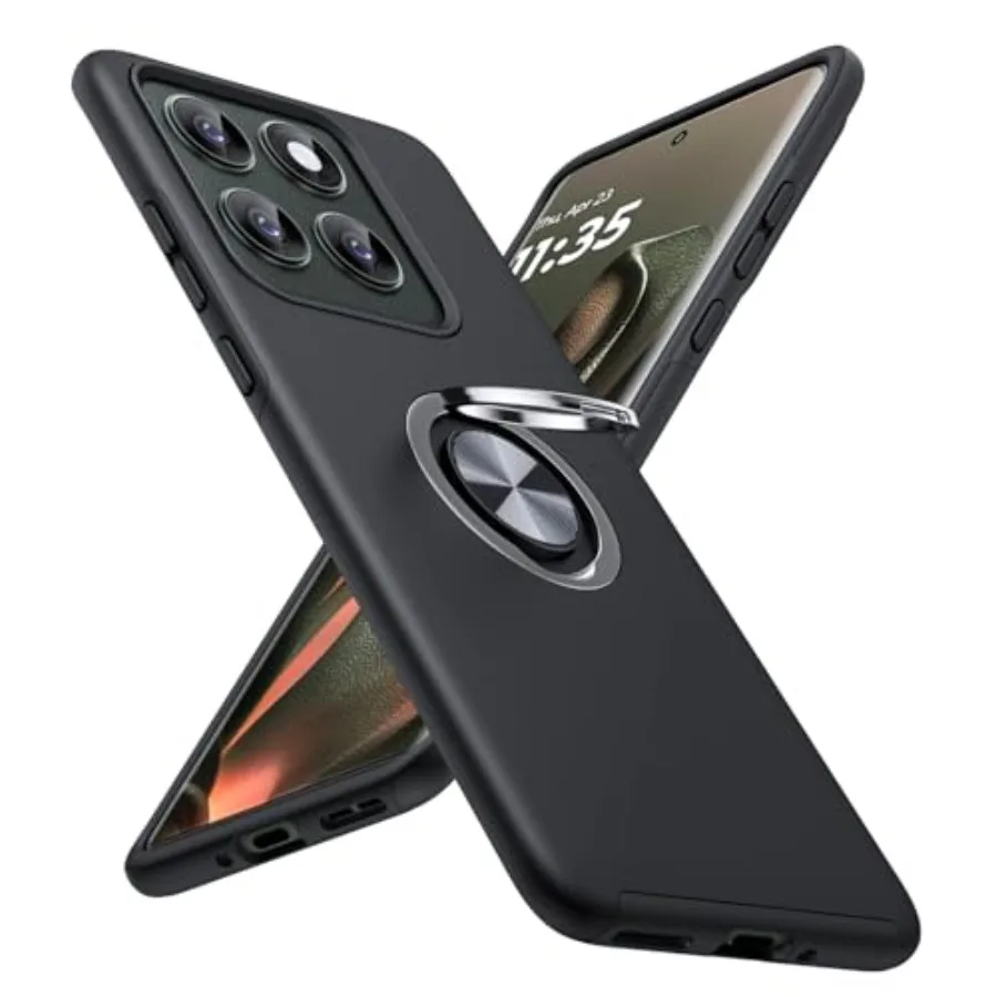 

for Motorola Edge 2025 Case, Dual Layer Military Grade Protection Shockproof Cover with Ring Holder Stand Kickstand, Slim Fit P
