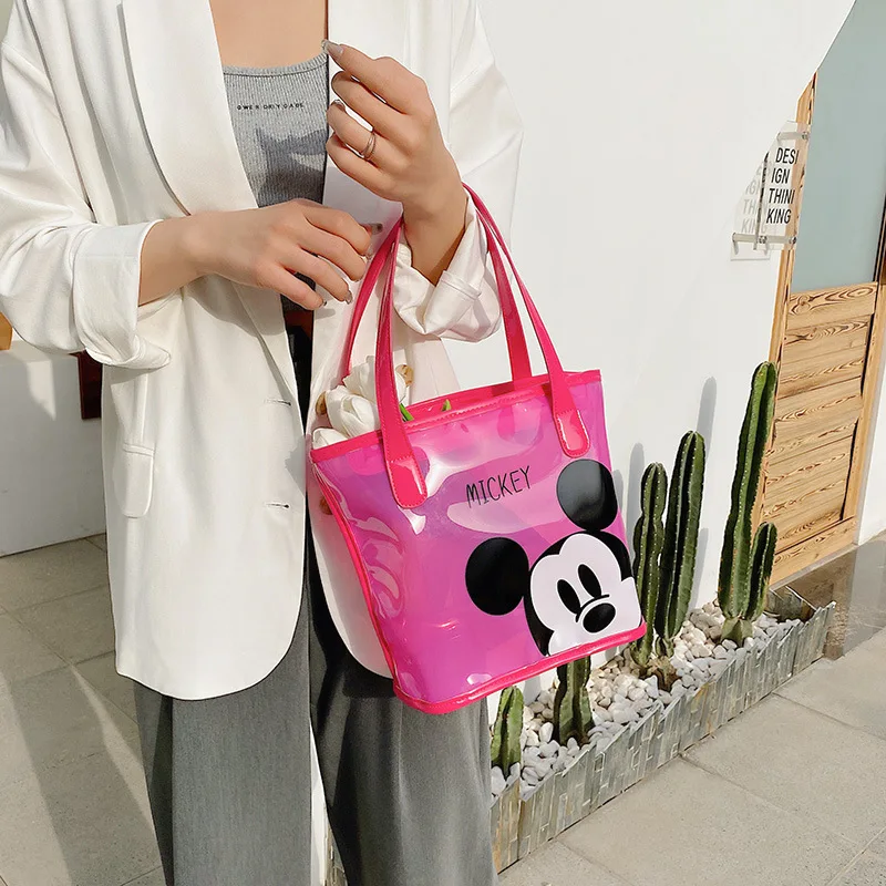 Disney Mickey Mouse Lady Transparent Handbag Cartoon Fashion Minnie Cute Tote Shoulder Bag Shopping Casual Kids Girls Gifts