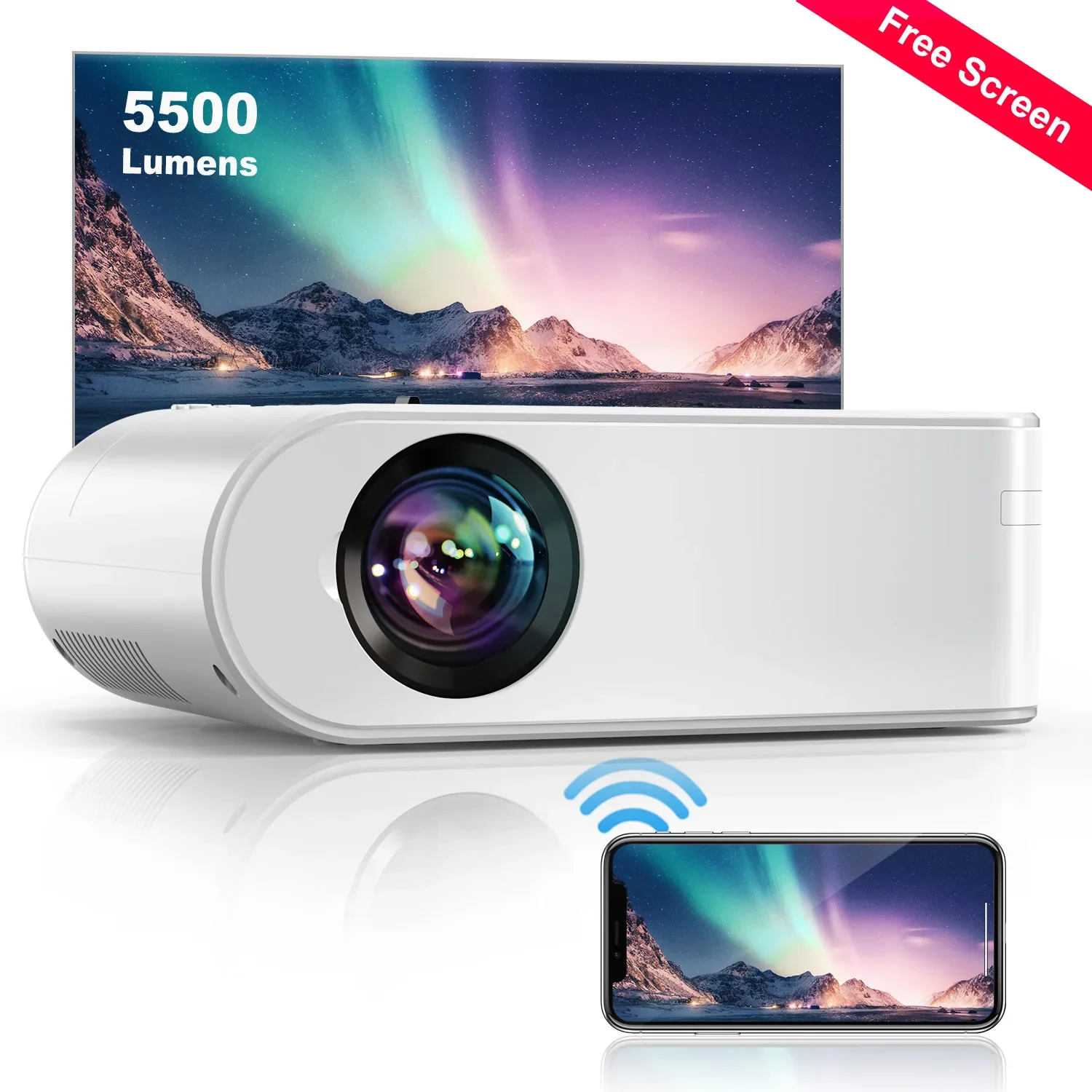 

Mini Projector 4k 1080P Full HD WiFi Projector V2 Portable Phone Wireless Mirroring Projector for IOS / Android/TV Stick