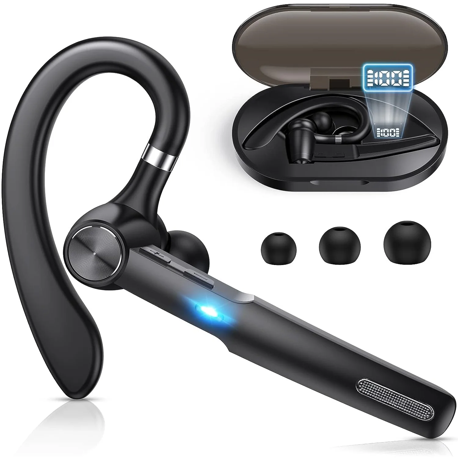 

Bluetooth Headset,Bluetooth Earpiece with Charging Case,Hands-Free Wireless Earphones Built-in Mic for Driving/Business/Office