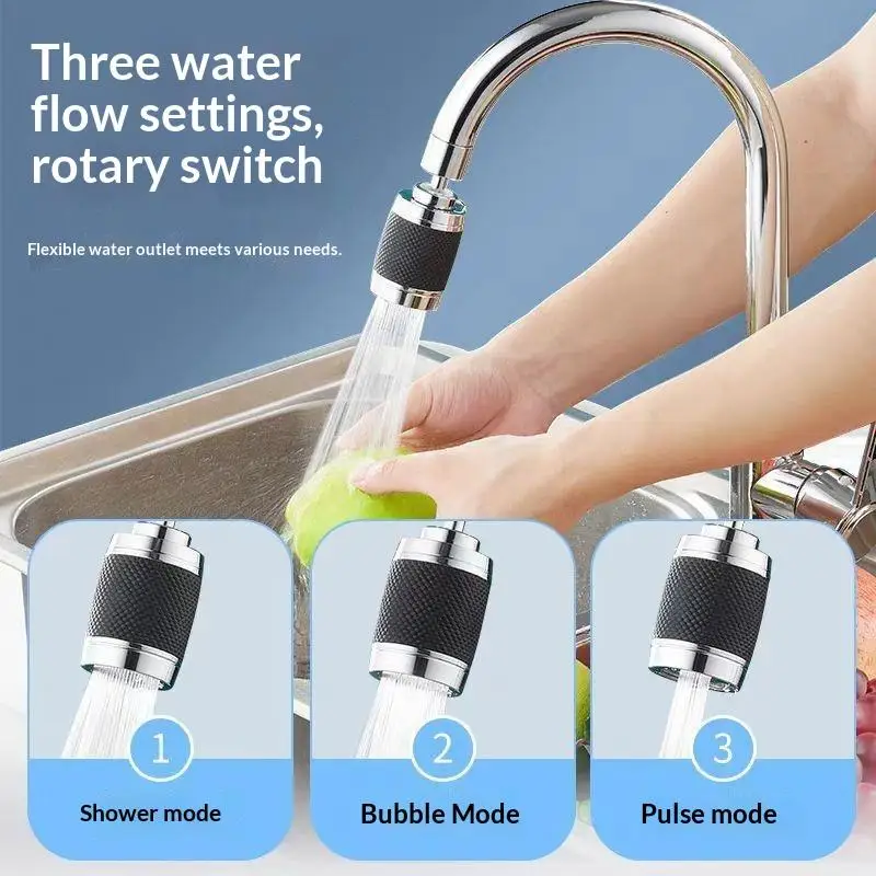 1PCUniversal 360° Rotating Faucet Filter 3 Modes Pressurized Splash-proof Water Saving Tap Aerator Kitchen Bathroom Sink Gadget