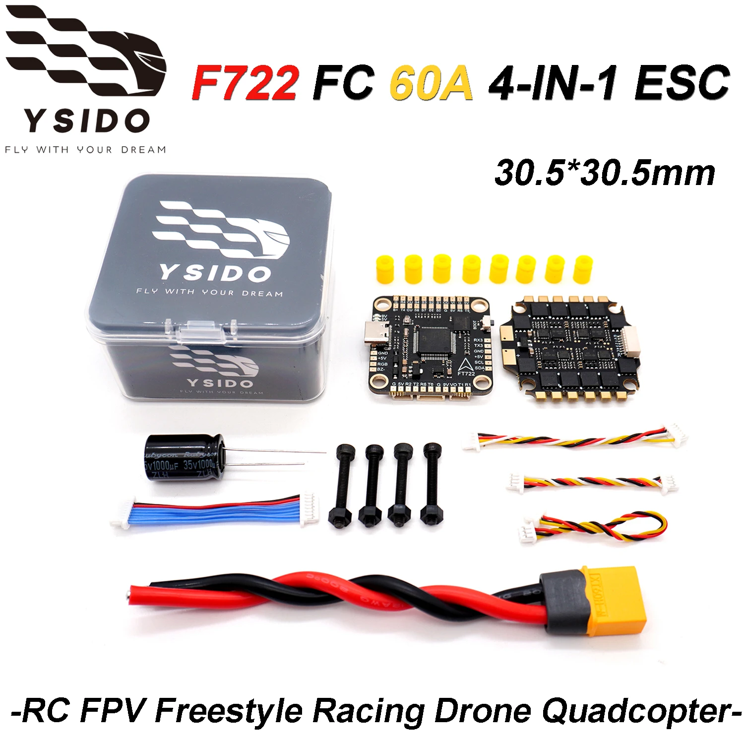 

YSIDO F7 F722 Flight Controller 60A 4-IN-1 ESC Stack Set 30.5*30.5mm 3-8S for RC FPV Freestyle Racing Drone Quadcopter DIY Parts